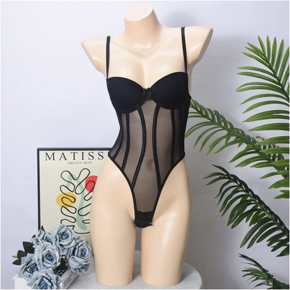 Small and confident figure dress sexy and slimming with mesh mesh splicing high waist hollow cup women s spicy girl top