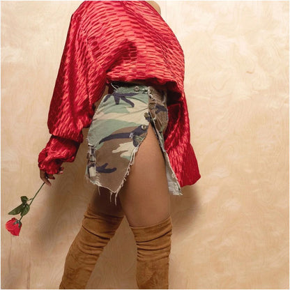 European and American camouflage skirt 9190 midi skirt camouflage bag skirt image 4