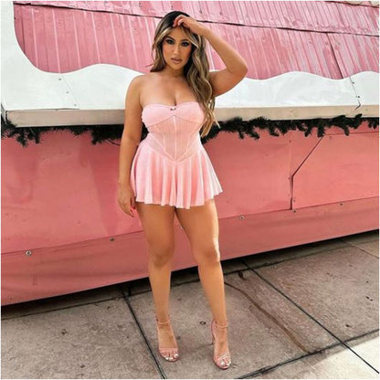 Hot girl style women s clothing 51150 elastic chest wrapped girl s heart dress with hollowed out backless pleated princess dress and exposed shoulders for women image 2