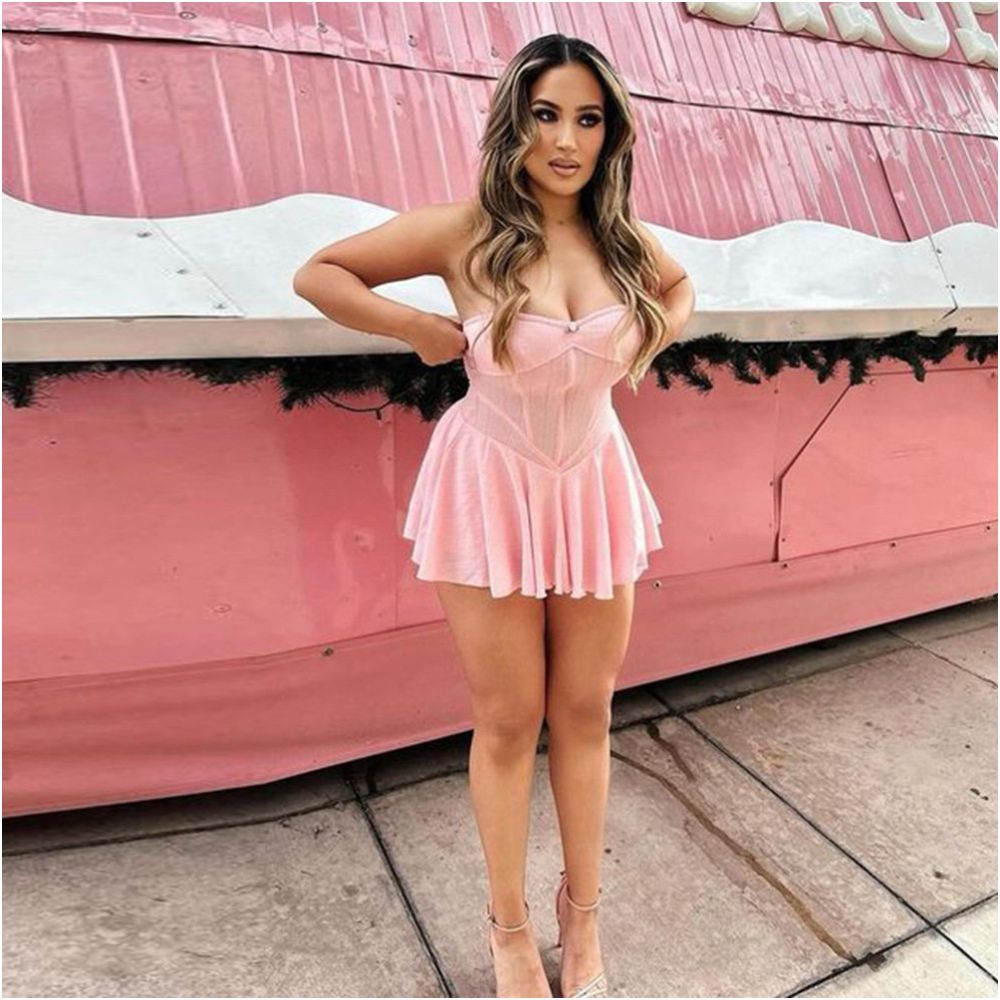 Hot girl style women s clothing 51150 elastic chest wrapped girl s heart dress with hollowed out backless pleated princess dress and exposed shoulders for women image 4
