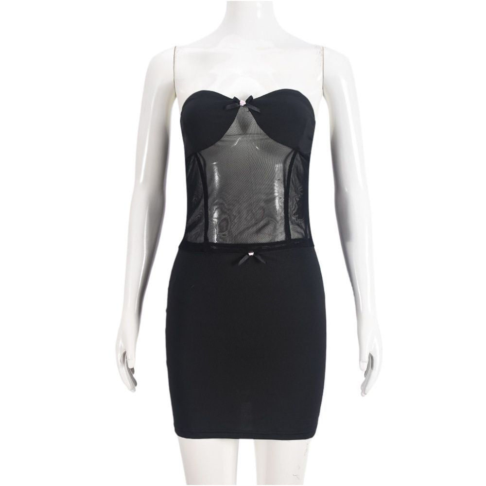 Sexy woman European and American style new product chest wrapped short skirt 51320 fashionable perspective sexy splicing two piece set for women image 4
