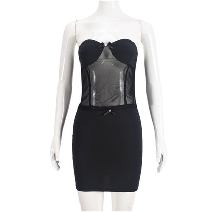 Sexy woman European and American style new product chest wrapped short skirt 51320 fashionable perspective sexy splicing two piece set for women image 4