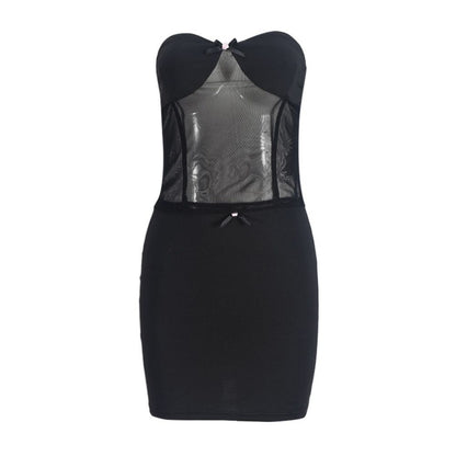 Sexy woman European and American style new product chest wrapped short skirt 51320 fashionable perspective sexy splicing two piece set for women