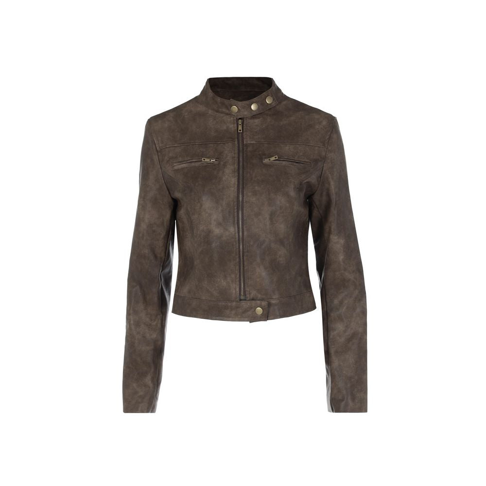 American vintage zipper cardigan leather jacket short jacket versatile and slim fitting street standing collar jacket for spring 2025