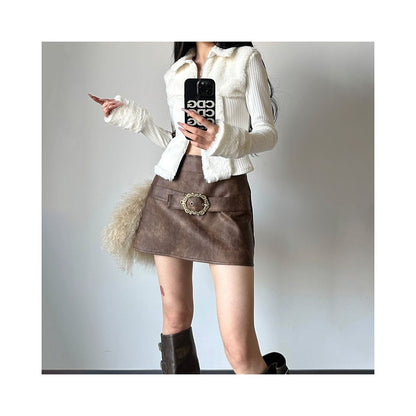 Shemoda double sided zipper cardigan with furry patchwork long sleeved top for autumn and winter slim fit and slimming knitted sweater for women image 3
