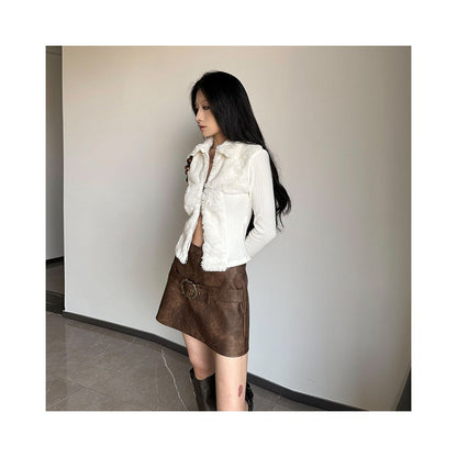 Shemoda double sided zipper cardigan with furry patchwork long sleeved top for autumn and winter slim fit and slimming knitted sweater for women image 4