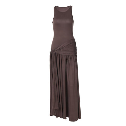 Shemoda European and American style round neck sleeveless dress for women with elastic slim fit straps and high waist pleated long skirt image 5