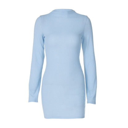 Shemoda European and American Ins style knitted long sleeved dress for women in autumn and winter solid color daily versatile slim fit hip hugging short skirt image 5