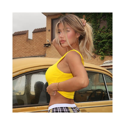 Shemoda summer versatile letter printed tank top elastic slim fit sexy hot girl short crop top with exposed navel image 3