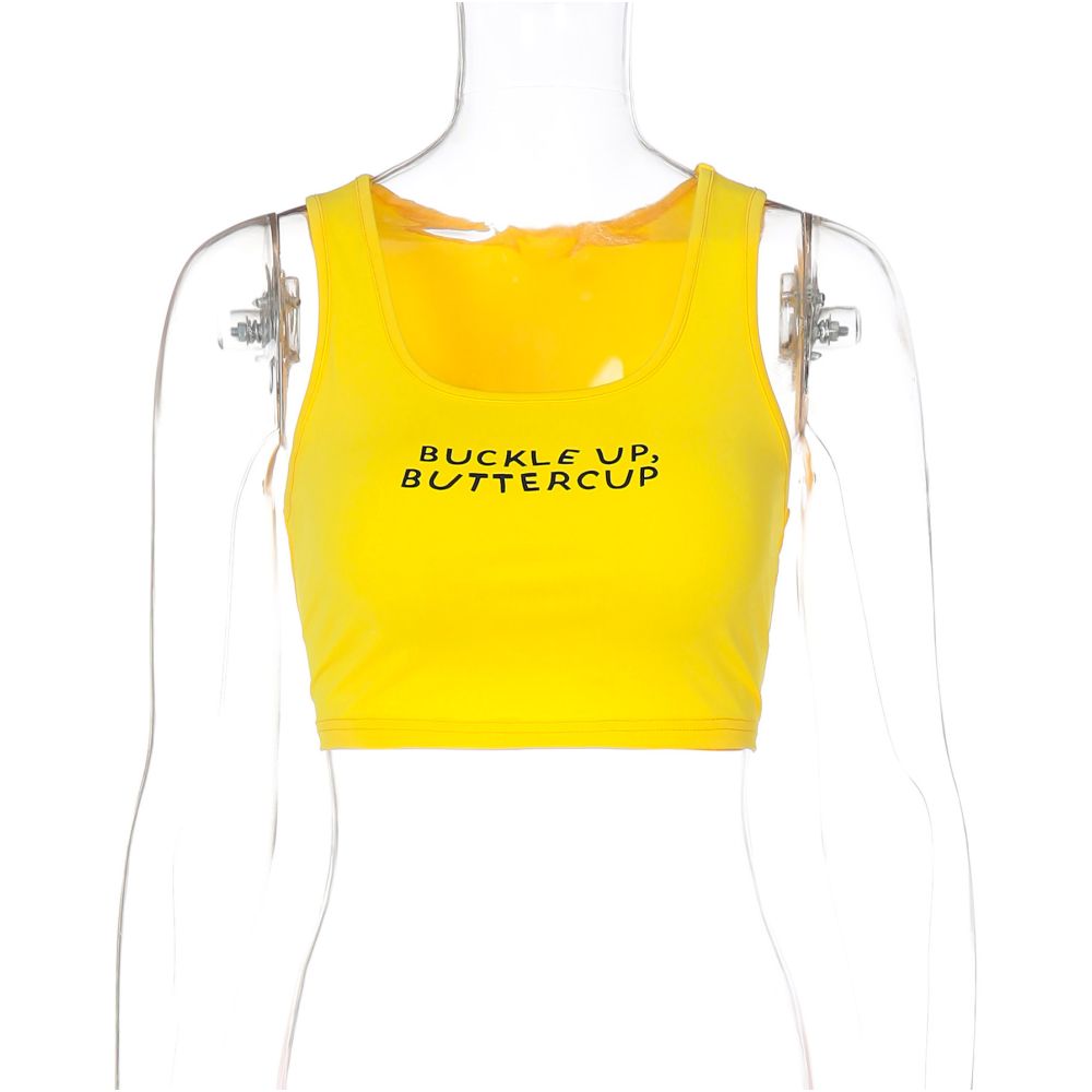 Shemoda summer versatile letter printed tank top elastic slim fit sexy hot girl short crop top with exposed navel