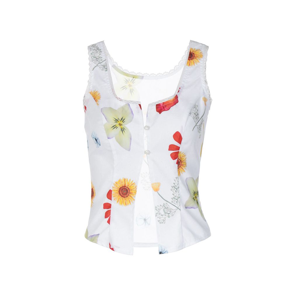 Shemoda lace patchwork personalized printed camisole vest for women with a low neckline single breasted spicy girl short top image 5