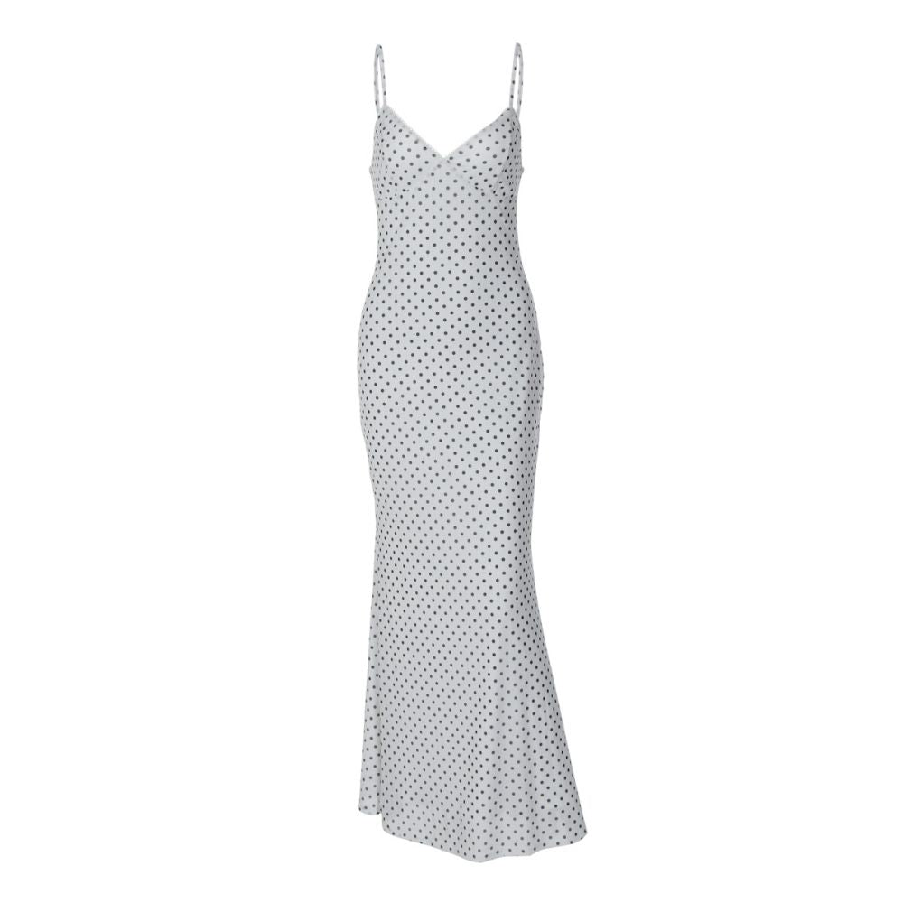 Shemoda French retro polka dot print deep V neck double layer patchwork camisole dress for women high waisted slim fit long skirt image 5