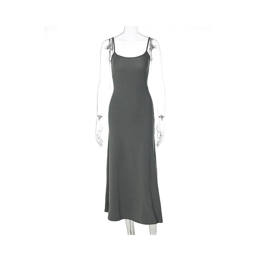 Shemoda European and American style high waist slimming camisole dress for women in 2026 solid color casual A line knee length skirt