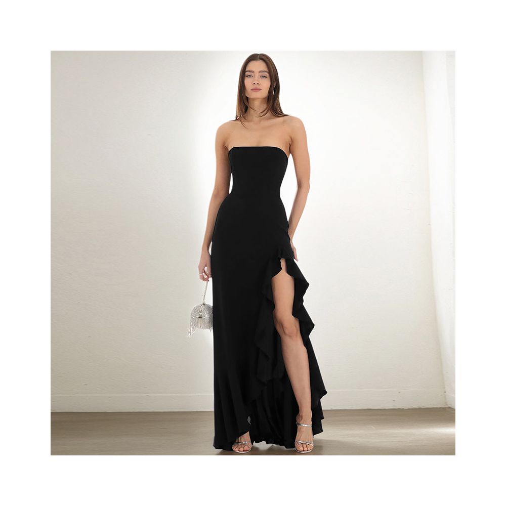 Shemoda European and American style sexy one neck strapless dress for women height slit lace dress long skirt image 1
