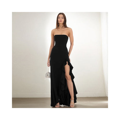 Shemoda European and American style sexy one neck strapless dress for women height slit lace dress long skirt image 1