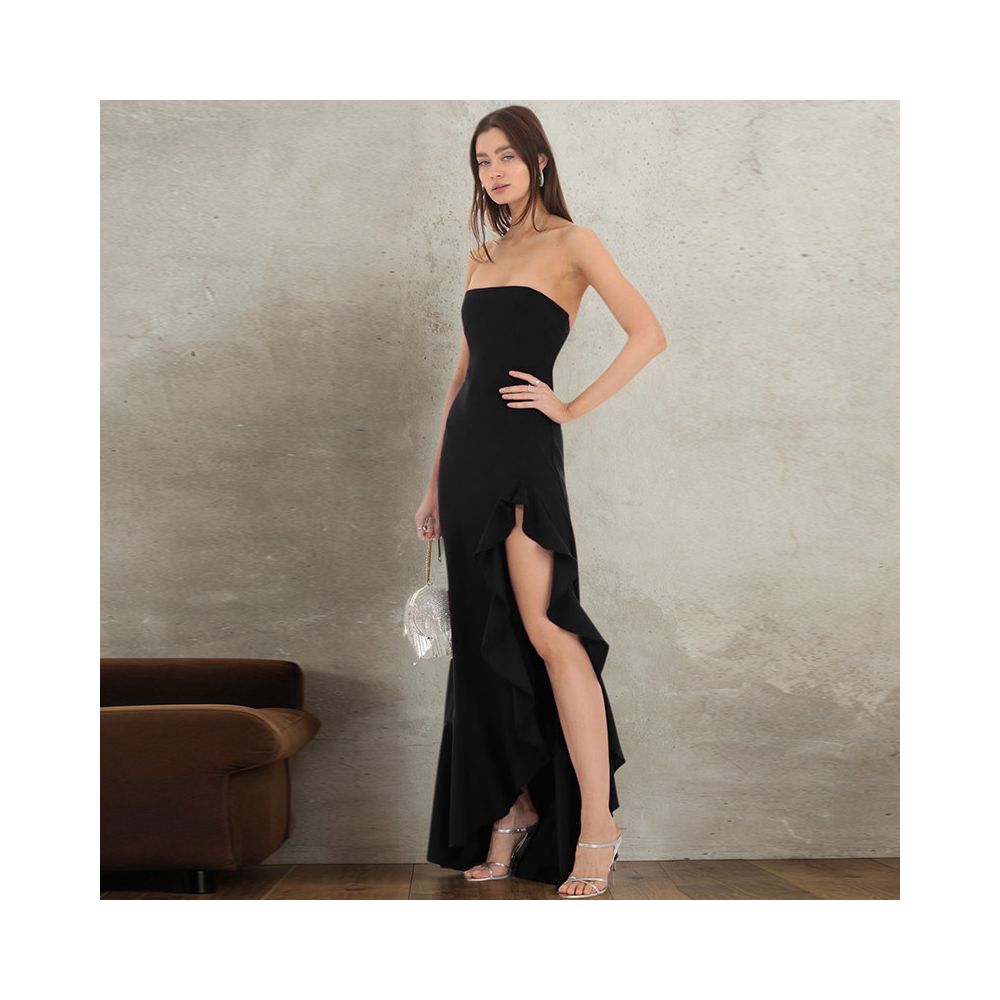 Shemoda European and American style sexy one neck strapless dress for women height slit lace dress long skirt image 2