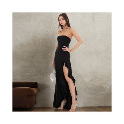 Shemoda European and American style sexy one neck strapless dress for women height slit lace dress long skirt image 2