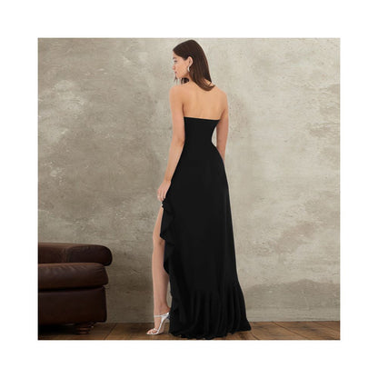 Shemoda European and American style sexy one neck strapless dress for women height slit lace dress long skirt image 3