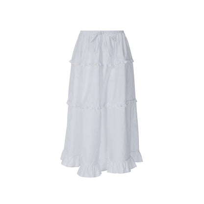 European and American style suit with a straight neckline pleated back waistband top slimming lace fluffy skirt long skirt two piece set for women s clothing