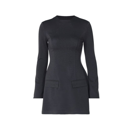 European and American style retro high waist slim fit long sleeved dress women s back zipper round neck one step skirt short skirt A line skirt