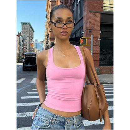Shemoda summer basic casual sports versatile solid color elastic slim fit tank top spicy girl top female