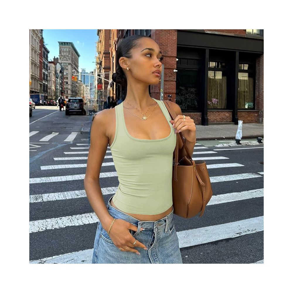 Shemoda summer basic casual sports versatile solid color elastic slim fit tank top spicy girl top female