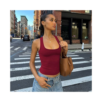 Shemoda summer basic casual sports versatile solid color elastic slim fit tank top spicy girl top female