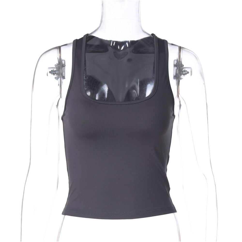 Shemoda summer basic casual sports versatile solid color elastic slim fit tank top spicy girl top female