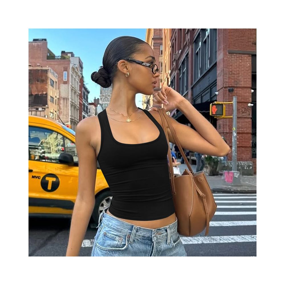 Shemoda summer basic casual sports versatile solid color elastic slim fit tank top spicy girl top female