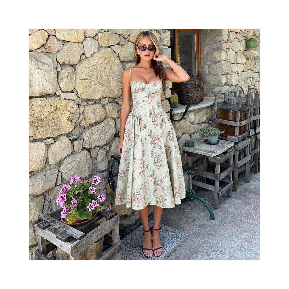 Shemoda French romantic floral suspender dress with adjustable shoulder straps for women high waist slim fit fluffy skirt image 1