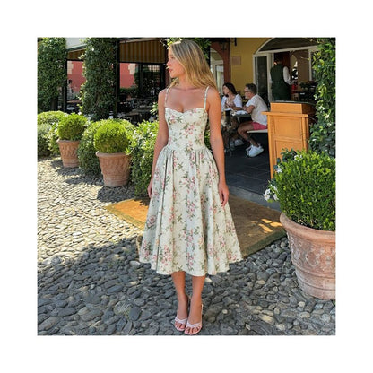 Shemoda French romantic floral suspender dress with adjustable shoulder straps for women high waist slim fit fluffy skirt image 2