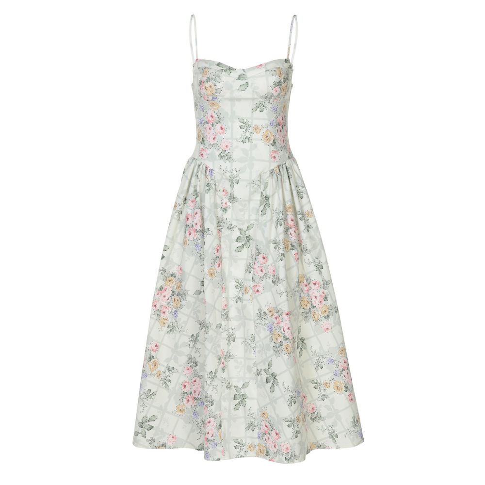 Shemoda French romantic floral suspender dress with adjustable shoulder straps for women high waist slim fit fluffy skirt image 5