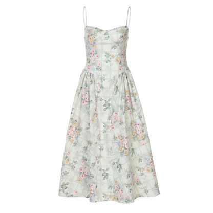 Shemoda French romantic floral suspender dress with adjustable shoulder straps for women high waist slim fit fluffy skirt image 5