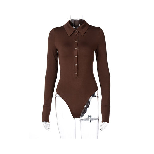 European and American Ins sexy POLO half open collar long sleeved jumpsuit for women spring and autumn high waist versatile with fleece base shirt