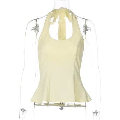 Shemoda European and American style U neck halter top women s backless strap slim fit slim and slightly flared spicy girl short top