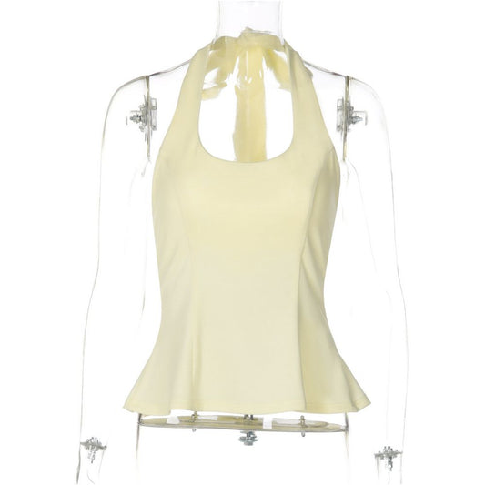 Shemoda European and American style U neck halter top women s backless strap slim fit slim and slightly flared spicy girl short top