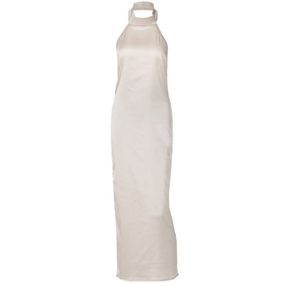 European and American style sexy hanging neck big backless sleeveless dress with women s pleats high waist slim fit hip hugging knee high long skirt image 5