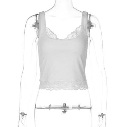 Shemoda European and American style sexy lace patchwork square neck tank top women s versatile slim fit spicy girl base top