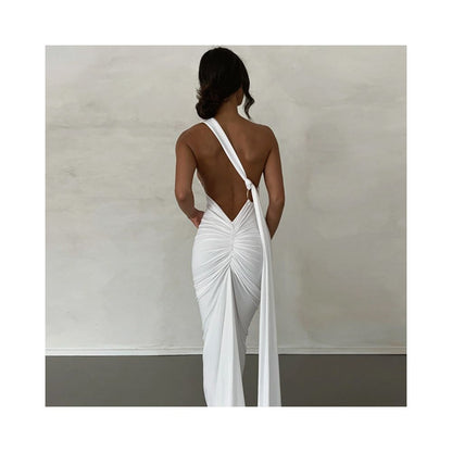 Transitional sexy ZONE Thai niche light luxury ribbon floor over knee dress ins celebrity red carpet European and American long skirt image 4