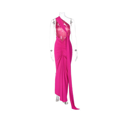 Transitional sexy ZONE Thai niche light luxury ribbon floor over knee dress ins celebrity red carpet European and American long skirt