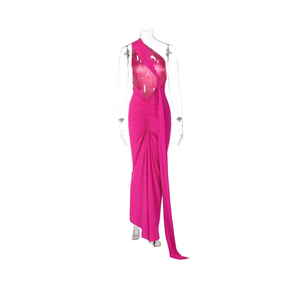 Transitional sexy ZONE Thai niche light luxury ribbon floor over knee dress ins celebrity red carpet European and American long skirt