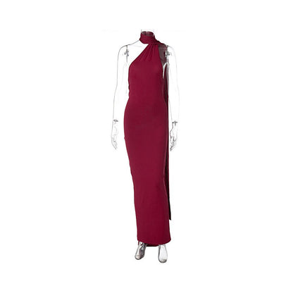 Transitional sexy ZONE Thai niche light luxury ribbon floor over knee dress ins celebrity red carpet European and American long skirt