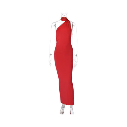 Transitional sexy ZONE Thai niche light luxury ribbon floor over knee dress ins celebrity red carpet European and American long skirt