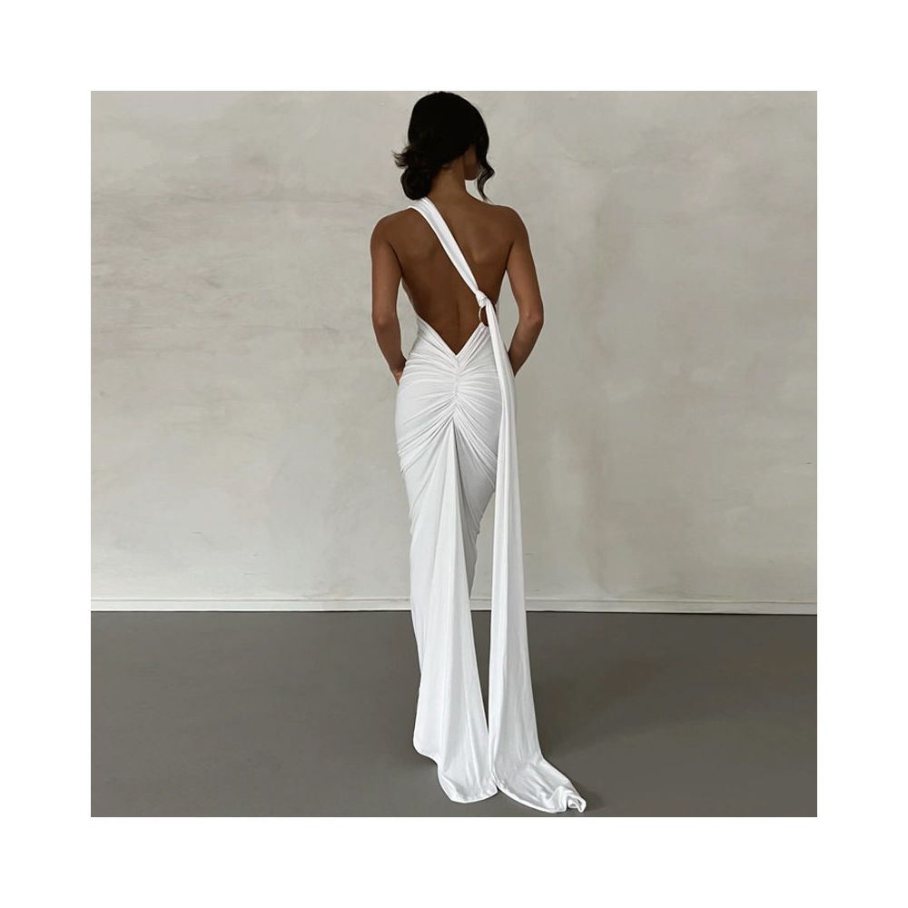 Transitional sexy ZONE Thai niche light luxury ribbon floor over knee dress ins celebrity red carpet European and American long skirt