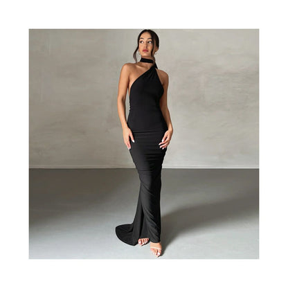 Transitional sexy ZONE Thai niche light luxury ribbon floor over knee dress ins celebrity red carpet European and American long skirt