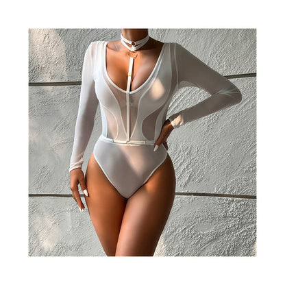 Transitional sexy halter neck backless halter neck tied up clothes bottom layer long sleeved jumpsuit one piece jumpsuit image 4