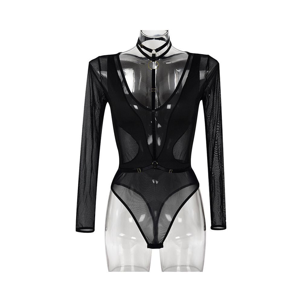 Transitional sexy halter neck backless halter neck tied up clothes bottom layer long sleeved jumpsuit one piece jumpsuit