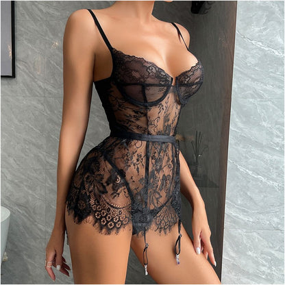 Transitional Sexy ZONE White Black Transparent Home Lace Strap Skirt Theme Party Concert Dress image 2