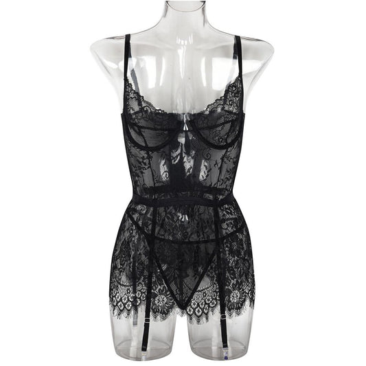 Transitional Sexy ZONE White Black Transparent Home Lace Strap Skirt Theme Party Concert Dress