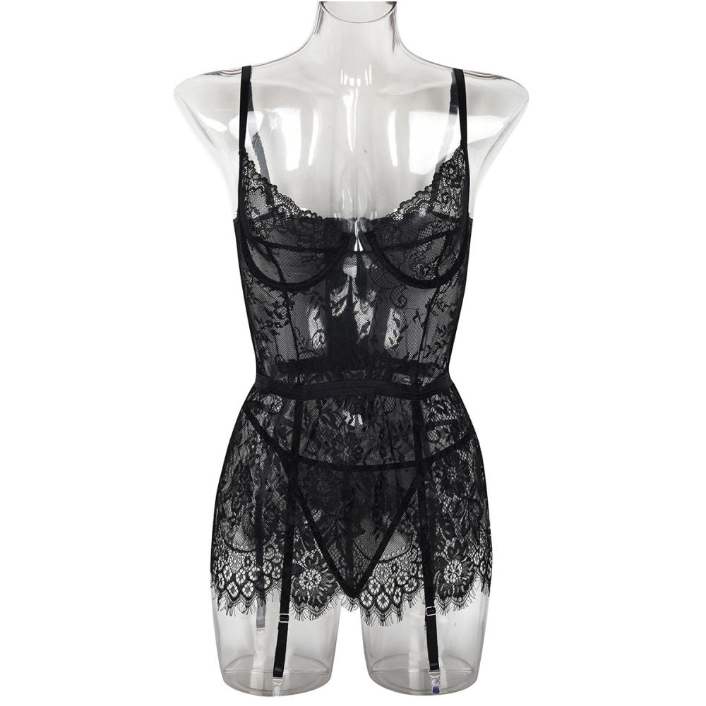 Transitional Sexy ZONE White Black Transparent Home Lace Strap Skirt Theme Party Concert Dress